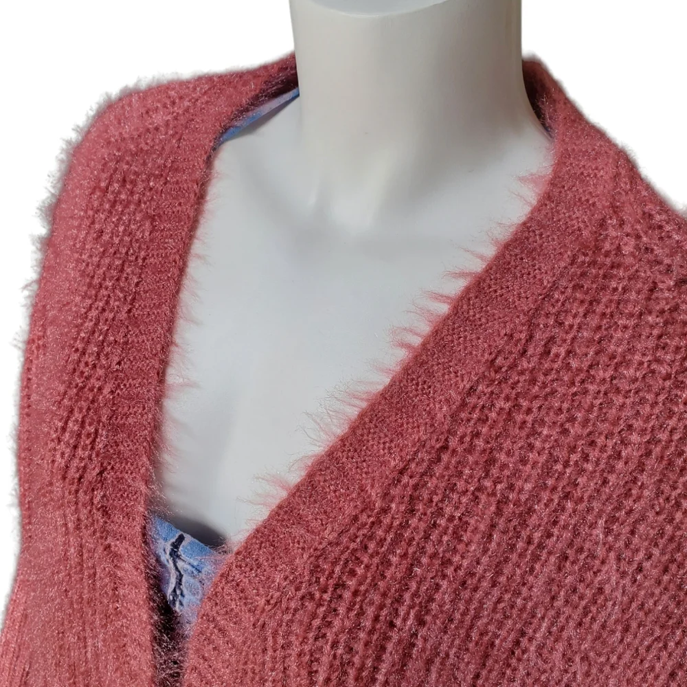 🦜 2/$10 QED London Long Open Front Cardigan in Rust-Orange Color. Large. - Picture 5 of 16